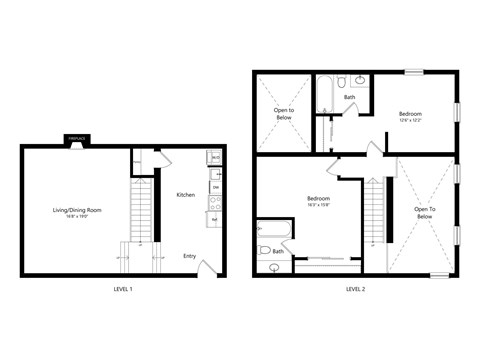 Floor plan for 2 beds, 2 baths, 980 sqft